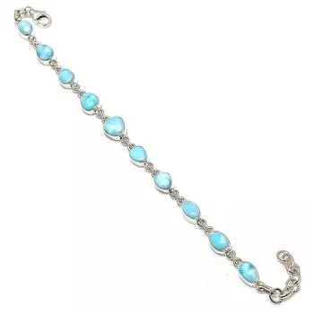 Браслет ручной работы из чистого серебра 925 пробы с драгоценным камнем Natural Republic Ларимар, 7–8 дюймов, B8o14