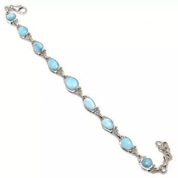Браслет ручной работы из чистого серебра 925 пробы с драгоценным камнем Natural Republic Ларимар, 7–8 дюймов, T0T13