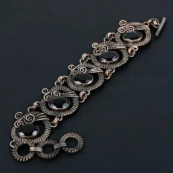 Браслет ручной работы из чистой медной проволоки с черной шпинелью и драгоценным камнем на День Благодарения 7-8 Inches чёрный