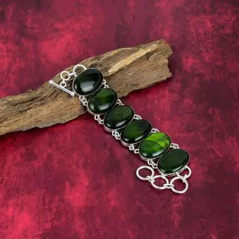 Браслет ручной работы из драгоценного камня Green Flash Labradorite, браслет из стерлингового серебра 925 пробы, старинные ювелирные изделия, регулируемый браслет-цепочка, подарок на помолвку Adjustable with 8 inches зелёный