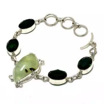 Браслет ручной работы из драгоценного камня пренит-диопсид 925 с посеребренным покрытием 6-8 дюймов