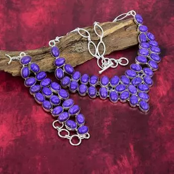 Браслет ручной работы из драгоценных камней чароит, ожерелье из цельного серебра 925 пробы, антикварные ювелирные изделия, комплект ювелирных изделий из браслета и ожерелья, подарок на помолвку Adjustable With 8 -18 синий