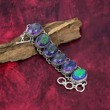 Браслет ручной работы из фиолетового триплетного опала с драгоценными камнями, браслет из стерлингового серебра 925 пробы, старинные ювелирные изделия, подарок на помолвку Adjustable with 8 inches фиолетовый