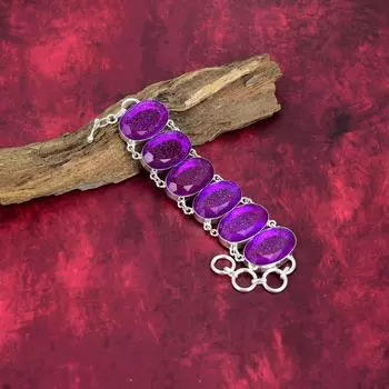 Браслет ручной работы из фиолетового триплетного опала с драгоценными камнями, браслет из стерлингового серебра 925 пробы, старинные ювелирные изделия, подарок на помолвку Adjustable with 8 inches фиолетовый