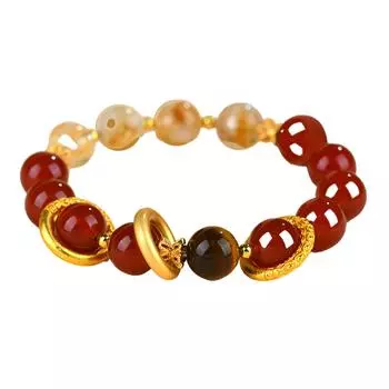 Браслет ручной работы из красного агата и желтого камня Асе. Уникальный браслет-шарм. Идеально подходит для повседневной носки и торжеств.