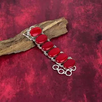 Браслет ручной работы из красного коралла с драгоценными камнями, браслет из стерлингового серебра 925 пробы, старинные ювелирные изделия, подарок на помолвку Adjustable with 8 inches красный