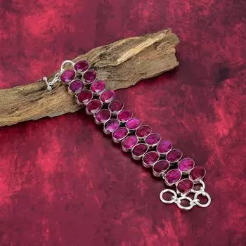 Браслет ручной работы из красного рубина, регулируемый браслет из стерлингового серебра 925 пробы, изящные украшения на День благодарения Adjustable with 8 inches красный