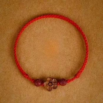 Браслет ручной работы из красной нити с подвеской-цветком для женщин и девочек, подарок на день рождения
