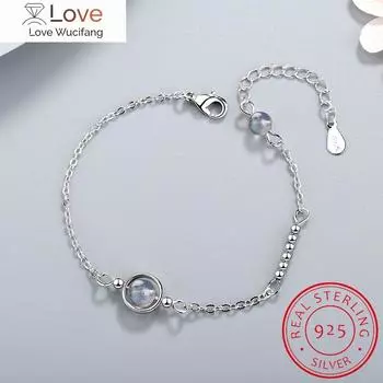 Браслет ручной работы из лунного камня, круглый шарм с натуральным кристаллом, бусины из стерлингового серебра 925 пробы, персонализированные браслеты для женщин