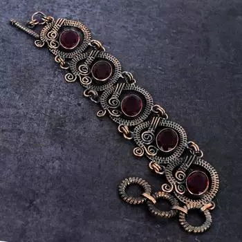 Браслет ручной работы из медной проволоки с мозамбикским гранатом и драгоценными камнями 7-8 дюймов p3W83