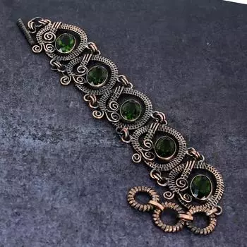Браслет ручной работы из медной проволоки с драгоценным камнем перидот 7-8 дюймов H1A17