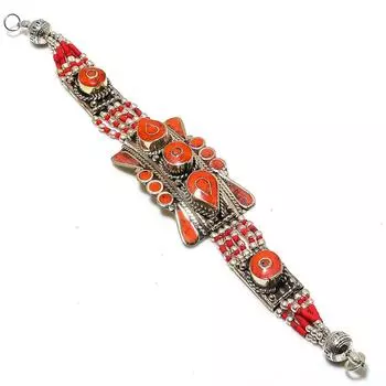 Браслет ручной работы из натурального красного коралла 7-8 дюймов D5m56