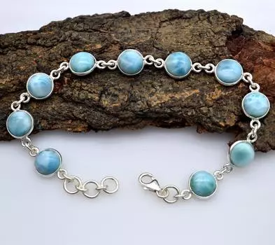 Браслет ручной работы из натурального ларимара, стерлингового серебра 925 пробы, женские украшения 7,5 дюйма синий