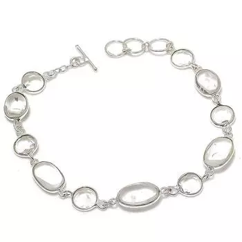 Браслет ручной работы из серебра 925 пробы с натуральным белым топазом 7-8 дюймов i0M00