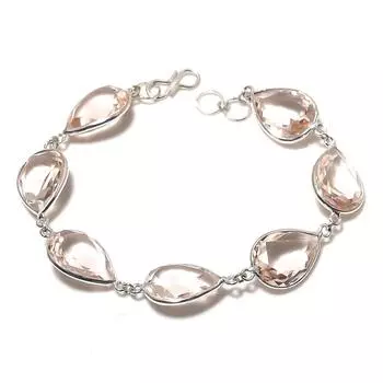 Браслет ручной работы из серебра 925 пробы с натуральным морганитом 7-8 дюймов o0y62