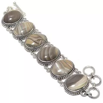 Браслет ручной работы из серебра 925 пробы с кремневым камнем, этнический, 7-8 дюймов JCB353-69