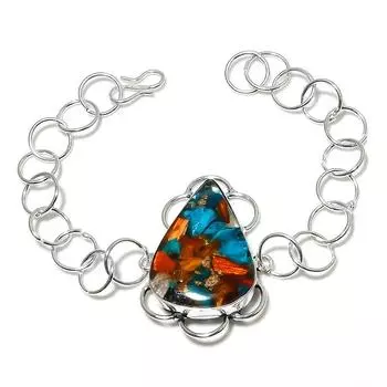 Браслет ручной работы из серебра 925 пробы с колючей устрицей и драгоценными камнями 7-8 дюймов z2I54