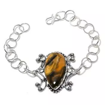 Браслет ручной работы из серебра 925 пробы с перистым агатом, 7-8 дюймов, w3a82