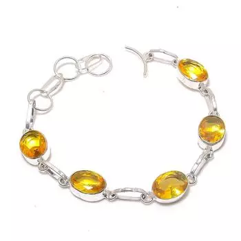 Браслет ручной работы из серебра 925 пробы с цитрином, 7-8 дюймов, M6n70