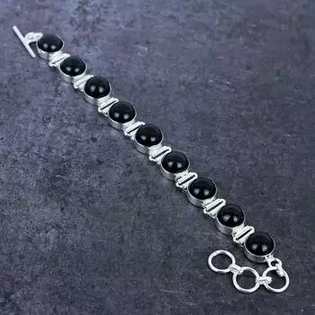 Браслет ручной работы из серебра 925 пробы с черным ониксом 7-8 дюймов H0S46