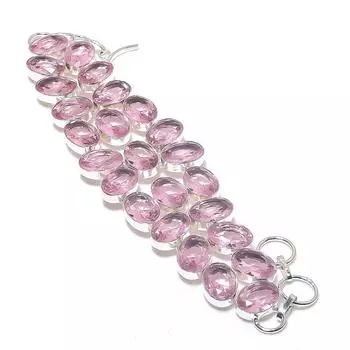 Браслет ручной работы из серебра 925 пробы с розовым кунцитом, длина 7-8 дюймов, v1U54