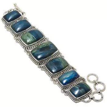 Браслет ручной работы из серебра 925 пробы с драгоценным камнем азурит 7-8 JCB360-43