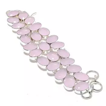 Браслет ручной работы из серебра 925 пробы с натуральным розовым халцедоном 7-8 дюймов s5B71