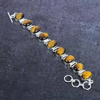 Браслет ручной работы из серебра 925 пробы с натуральным тигровым глазом 7-8 дюймов b1w77