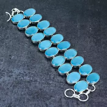 Браслет ручной работы из серебра 925 пробы с драгоценными камнями Aqua Chalcedony, длина 7-8 дюймов, i4G26