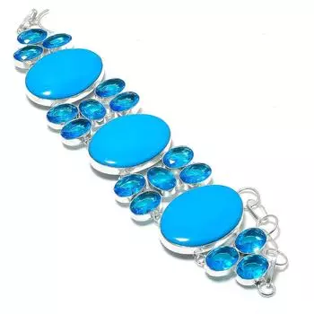 Браслет ручной работы из серебра 925 пробы с бирюзой из Аризоны, длина 7-8 дюймов, F1n52