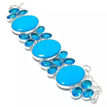 Браслет ручной работы из серебра 925 пробы с бирюзой из Аризоны, длина 7-8 дюймов, P5G73