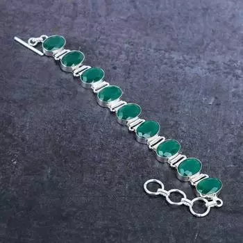 Браслет ручной работы из серебра 925 пробы с изумрудным камнем 7-8 дюймов U6F44