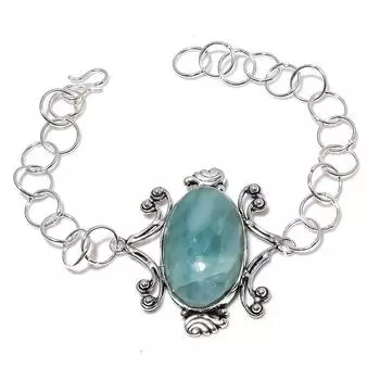 Браслет ручной работы из серебра 925 пробы с аквамарином и драгоценными камнями 7-8 дюймов B1Z84