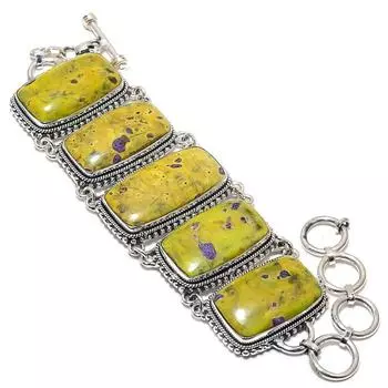 Браслет ручной работы из серебра 925 пробы с драгоценными камнями стихтитом, этнический, 7-8 дюймов JCB360-28