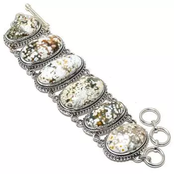 Браслет ручной работы из серебра 925 пробы с драгоценными камнями Ocean Jasper, длина 7-8 дюймов, JCB353-133