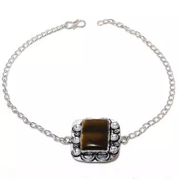 Браслет ручной работы из серебра 925 пробы с натуральным тигровым глазом 7-8 дюймов P3U97