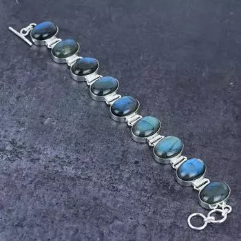 Браслет ручной работы из серебра 925 пробы с драгоценным камнем лабрадоритом 7-8 дюймов K0F58