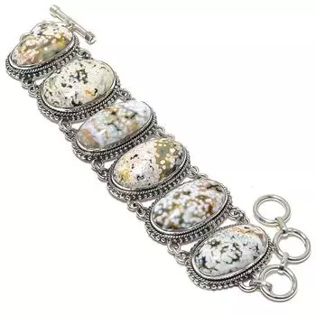 Браслет ручной работы из серебра 925 пробы с драгоценными камнями Ocean Jasper, длина 7-8 дюймов, JCB353-95