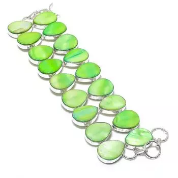 Браслет ручной работы из серебра 925 пробы с зеленым перламутром и драгоценными камнями 7-8 дюймов y6m39