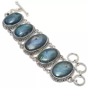 Браслет ручной работы из серебра 925 пробы с драгоценным камнем азурит 7-8 JCB353-49