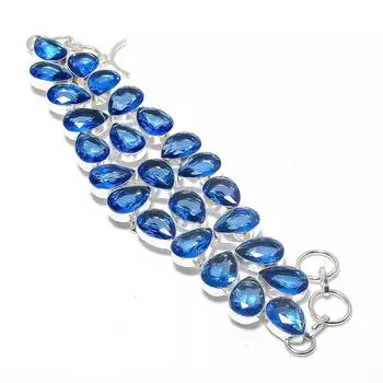 Браслет ручной работы из серебра 925 пробы с голубым топазом Swiss Blue Topaz Gemstone 7-8 R4m73