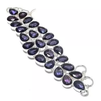 Браслет ручной работы из серебра 925 пробы с аметистовым камнем 7-8 дюймов G4V42