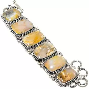Браслет ручной работы из серебра 925 пробы с перистым агатом и драгоценными камнями 7-8 дюймов JCB360-73