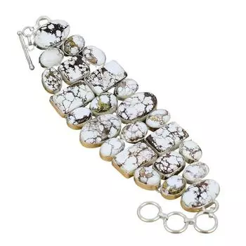 Браслет ручной работы из серебра 925 пробы с драгоценными камнями Wild Hourse Браслет из штампованного драгоценного камня 925 пробы 7 белый