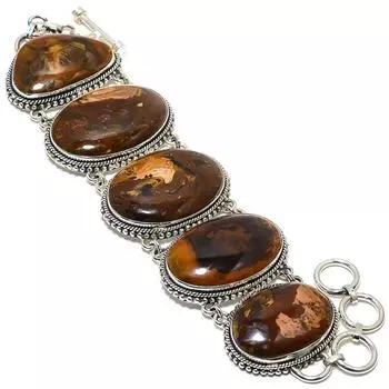 Браслет ручной работы из серебра 925 пробы с драгоценными камнями медового дендрита, этнический, 7-8 дюймов JCB360-106