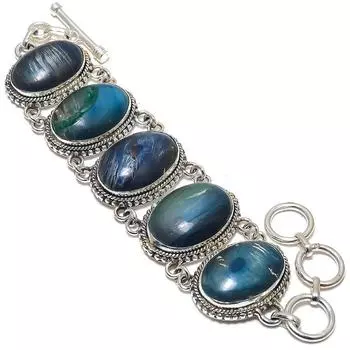 Браслет ручной работы из серебра 925 пробы с драгоценным камнем азурит 7-8 JCB353-65