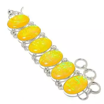 Браслет ручной работы из серебра 925 пробы с желтым триплетным опалом 7-8 дюймов m0D27
