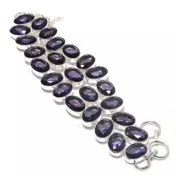 Браслет ручной работы из серебра 925 пробы с аметистовым камнем 7-8 дюймов M2H02