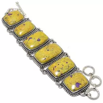 Браслет ручной работы из серебра 925 пробы с драгоценными камнями стихтитом, этнический, 7-8 дюймов JCB353-94