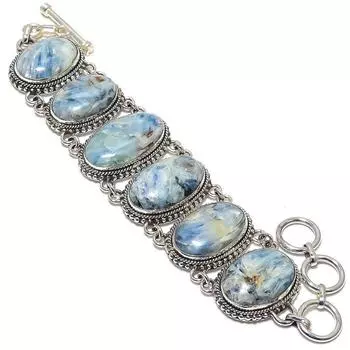 Браслет ручной работы из серебра 925 пробы с кианитом и этническим камнем 7-8 дюймов JCB353-54